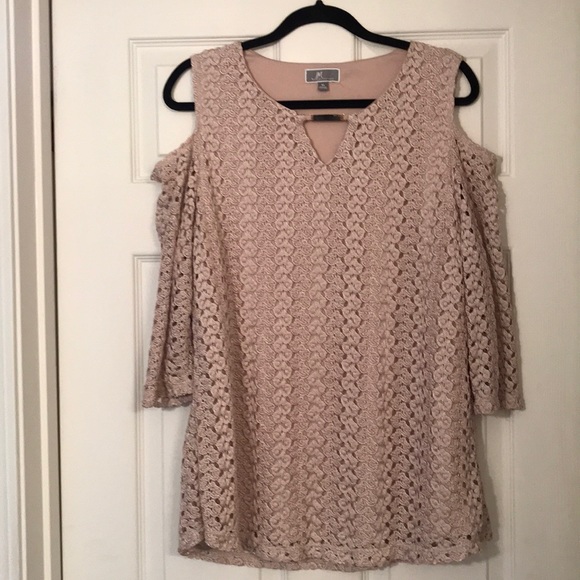 JM Collection Tops - JM Collection cold shoulder top with sheer sleeves